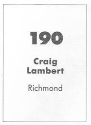 1990 Select AFL Stickers #190 Craig Lambert Back